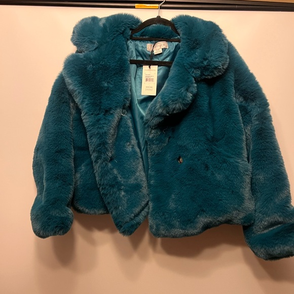 Noize Teal Faux Fur Teddy Coat - Picture 2 of 5